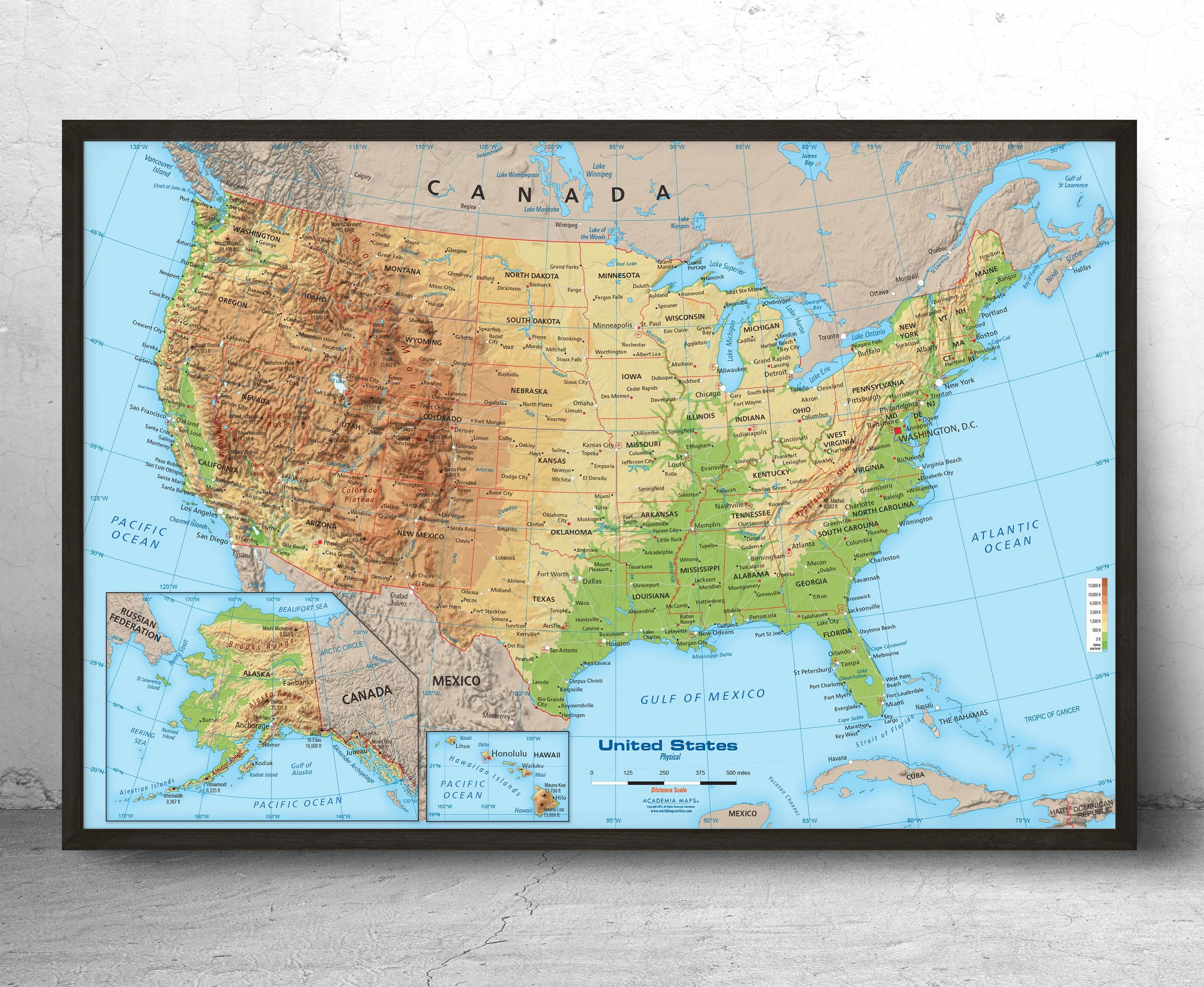 Us Map Physical Features Labeled Classic Physical USA Map Mapping A2 Us2 1 United States Physical Wall Map Black Frame 