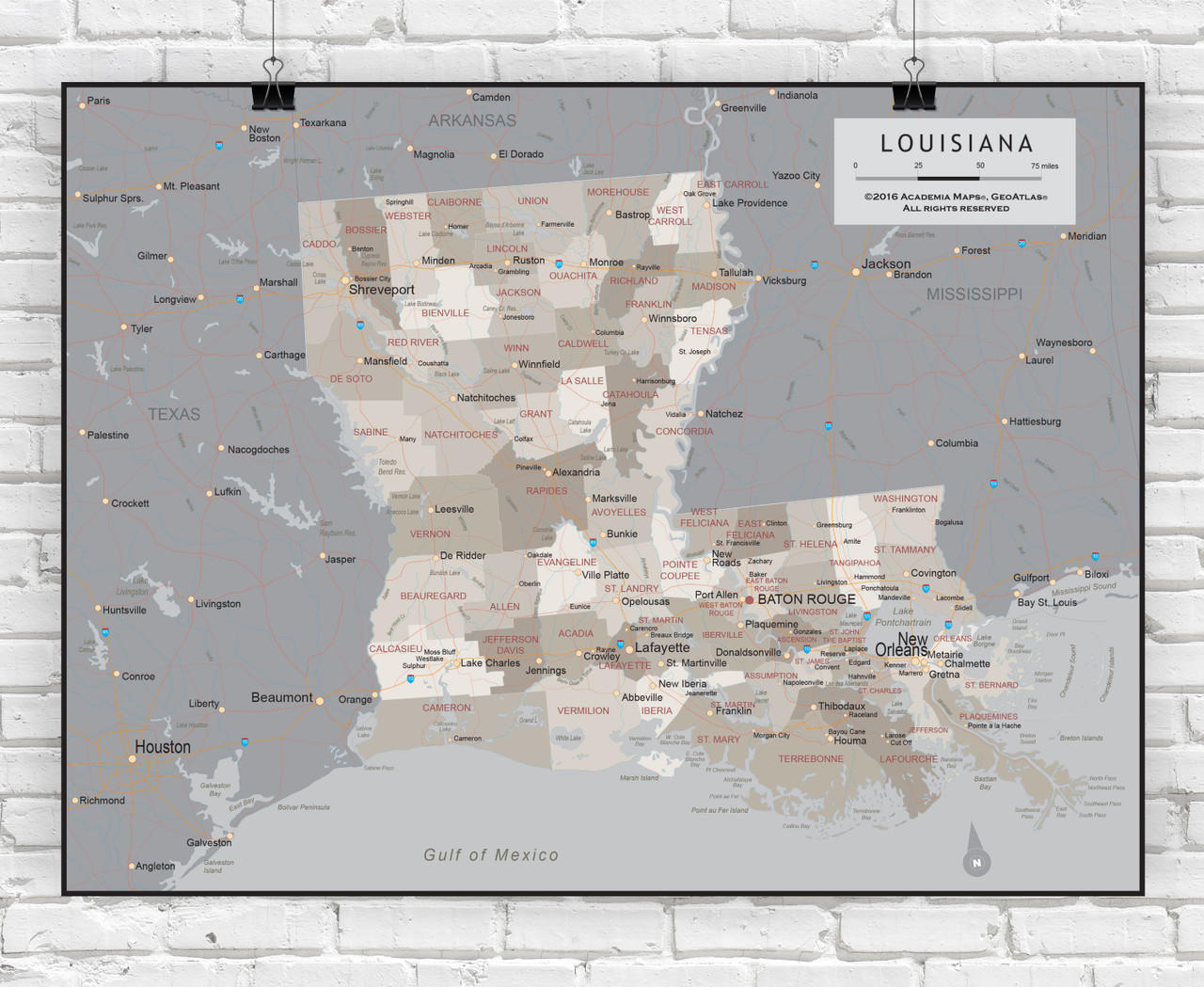 Louisiana Wall Map - Physical