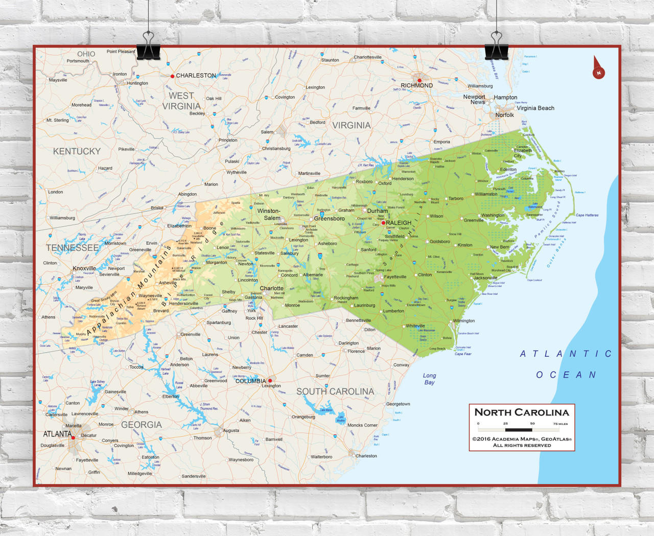 north carolina physical features map