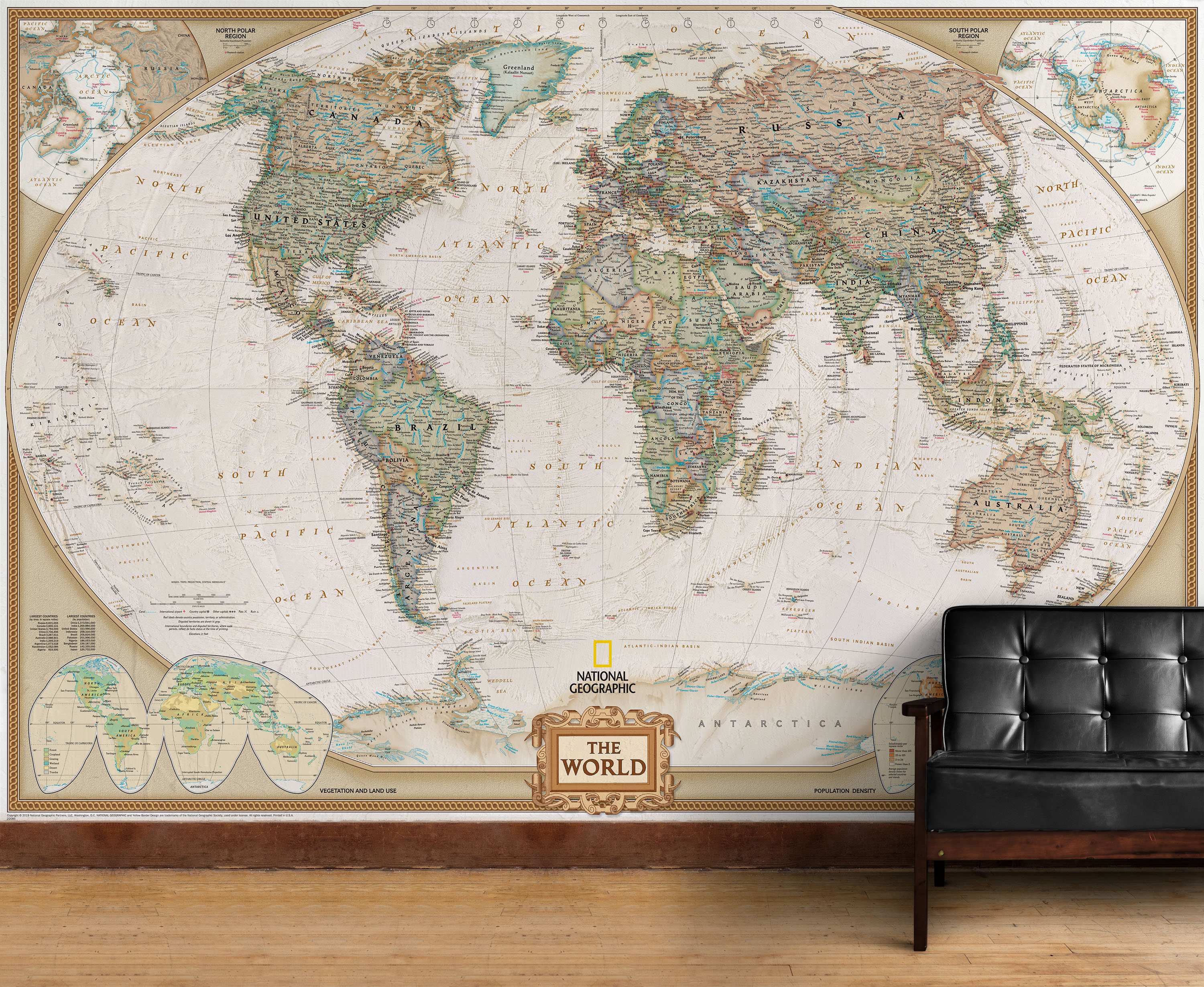 Pacificcentered Political World Map Wall Mural In Earth