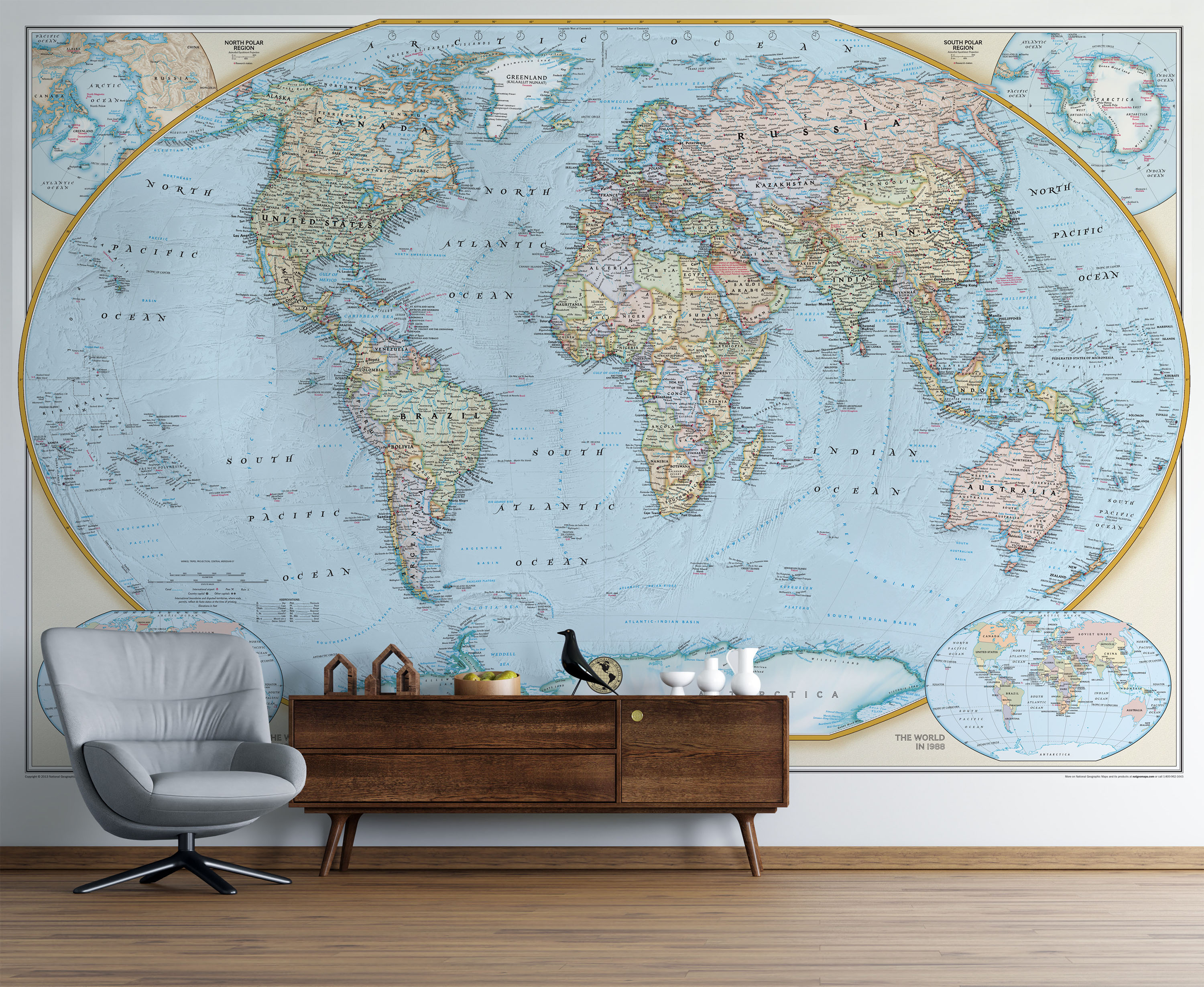 National Geographic World Map Mural - 125th Anniversary Edition | World ...