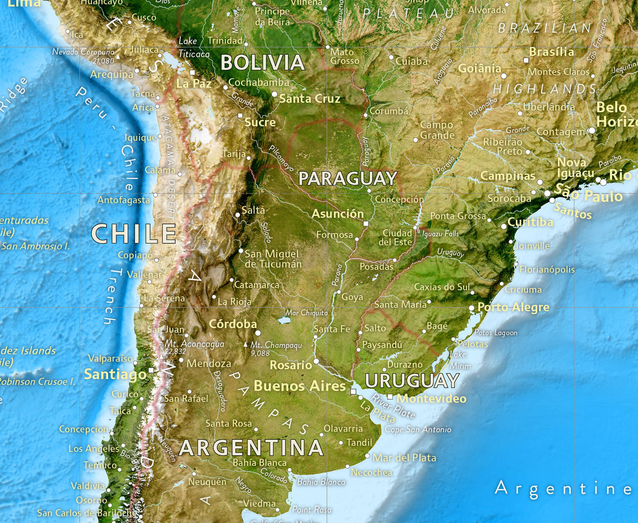 Physical World Map With Mountains