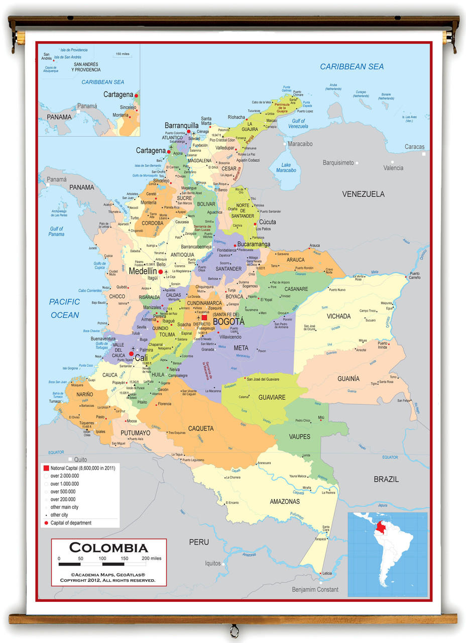 Colombia Political Educational Wall Map from Academia Maps World Maps  Online