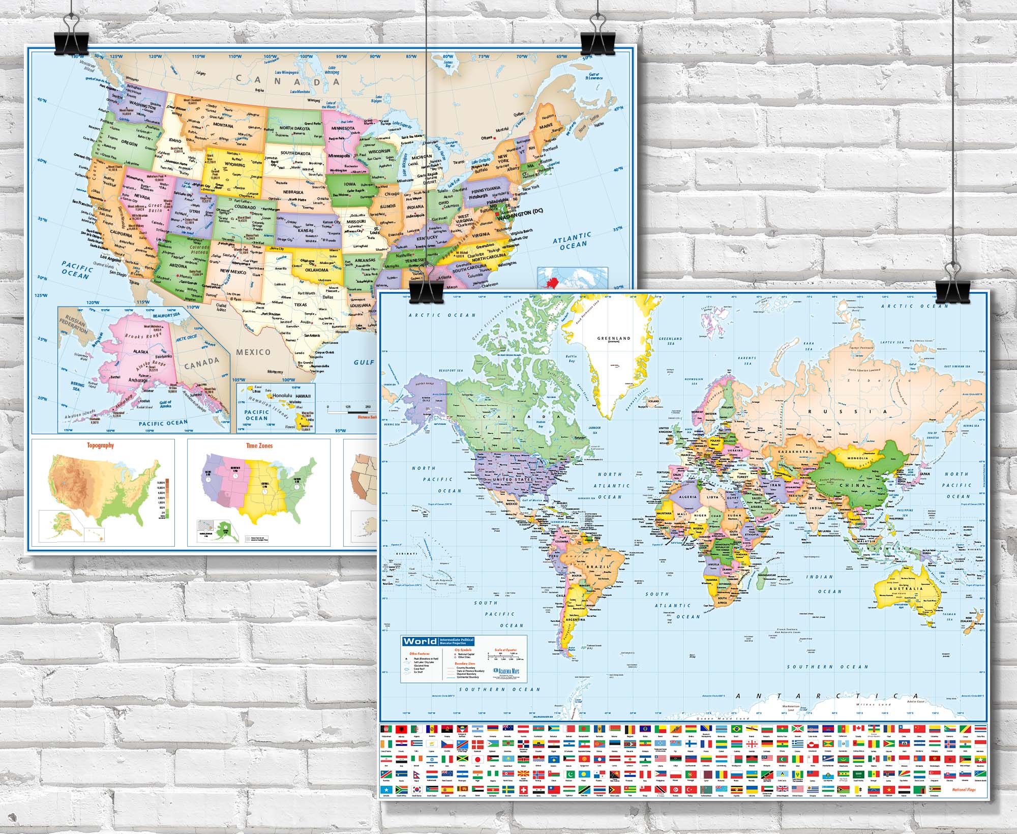 Intermediate  World Political Classroom Wall Map Combo Set World  Maps Online