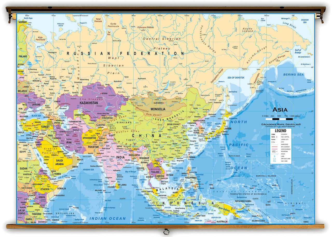 physical map of asia with labels