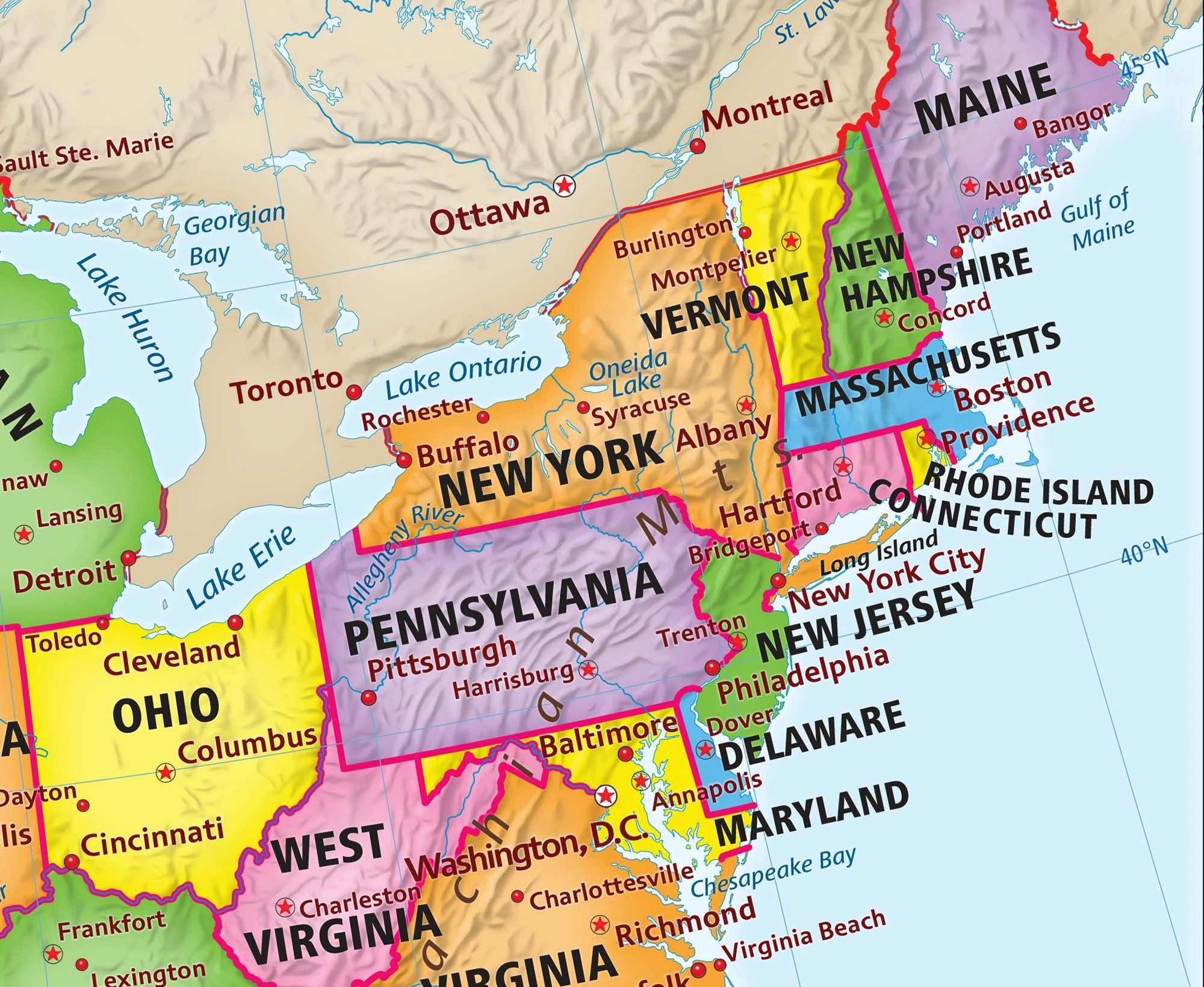 Political Map Eastern Us Ac Us1 2 United States Primary Learning Political Classroom Wall Map Detail 2 