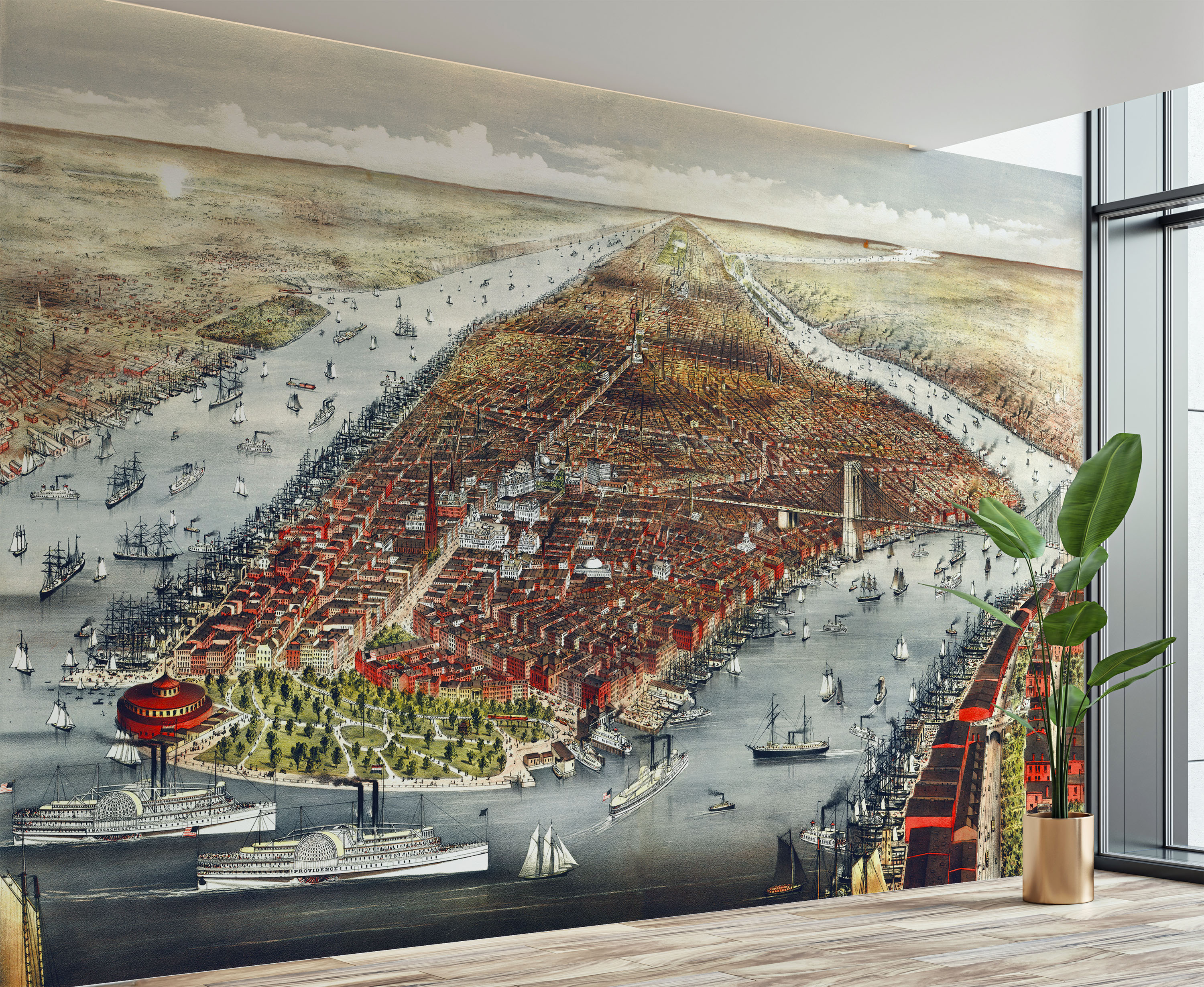 New York City Bird's-eye View - 1876 Wall Map Mural | World