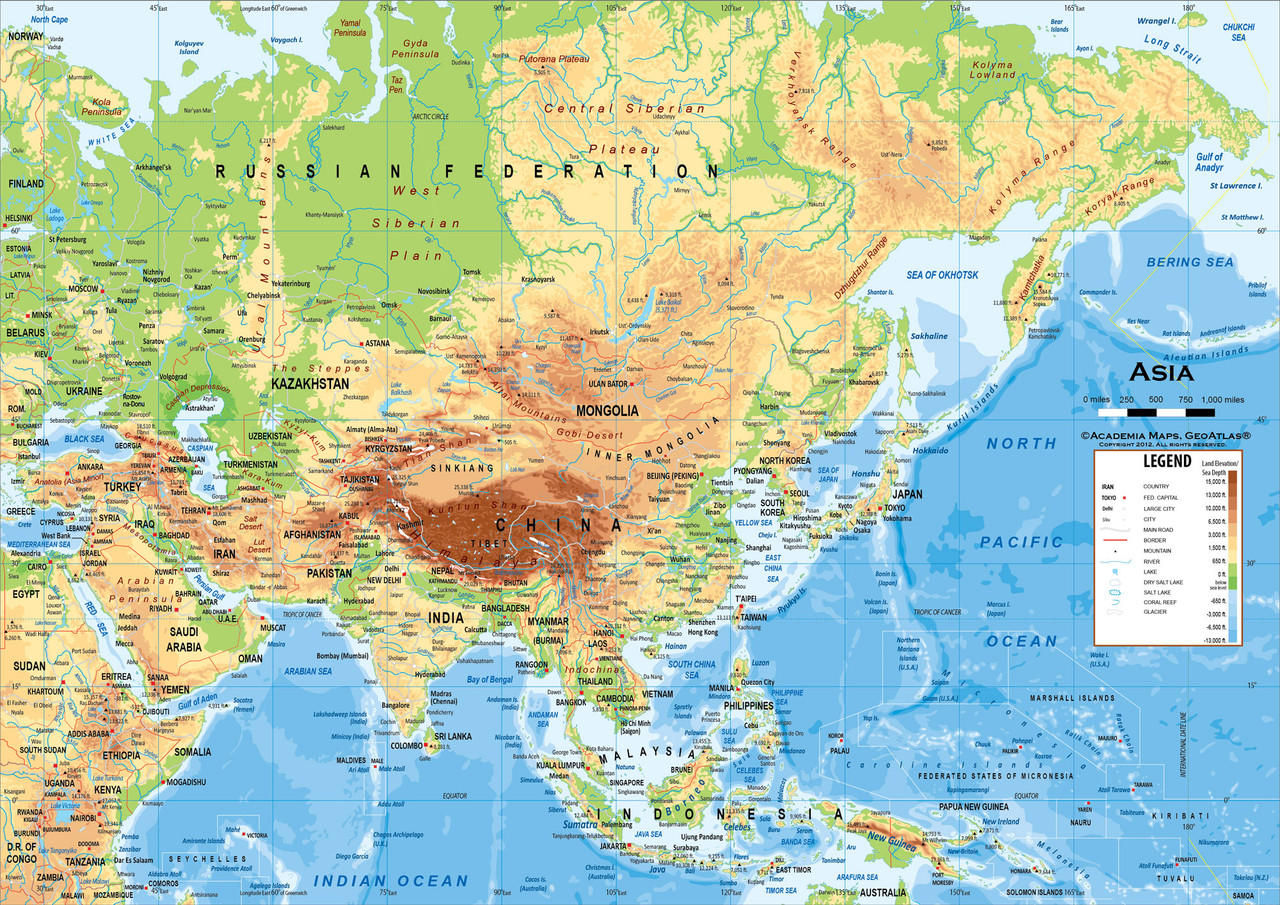 east asia physical map