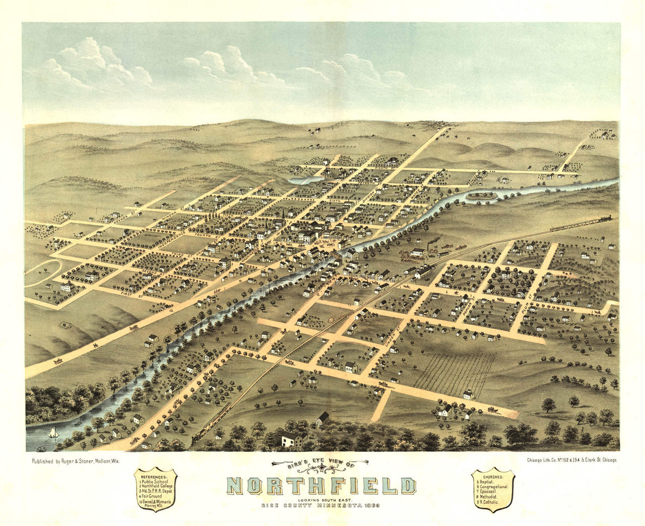 Northfield, MN Vintage Map Print (1869)| World Maps Online