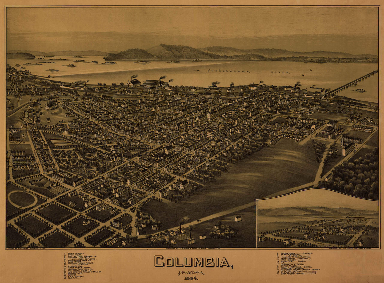 Columbia, PA Vintage Map Print (1894)| World Maps Online