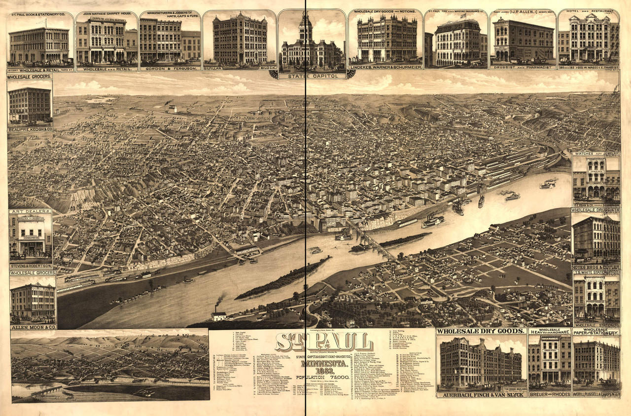 Carte Ancienne De Saint Paul, Minnesota – 1906 – Vintage – Encadrement Prêt