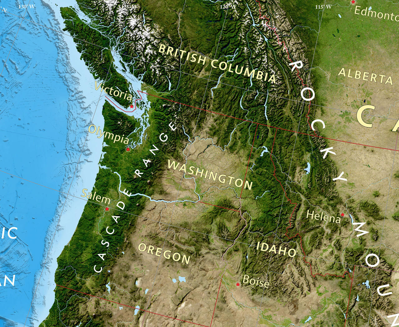 Cascade Range Physical Map