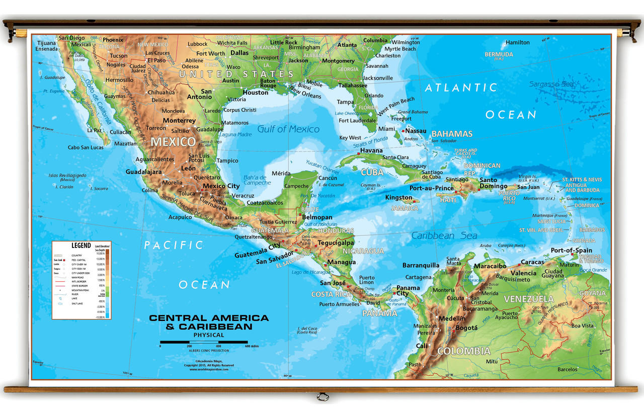 Central America Caribbean Physical Classroom Map From Academia Academia Central America Physical Lg 53079 19243.1675593569