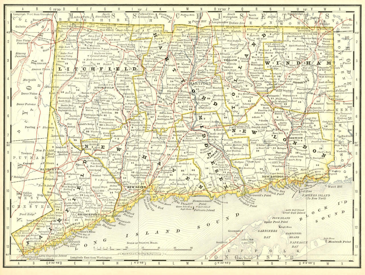 Historic Railroad Map of Connecticut - 1878 | World Maps Online
