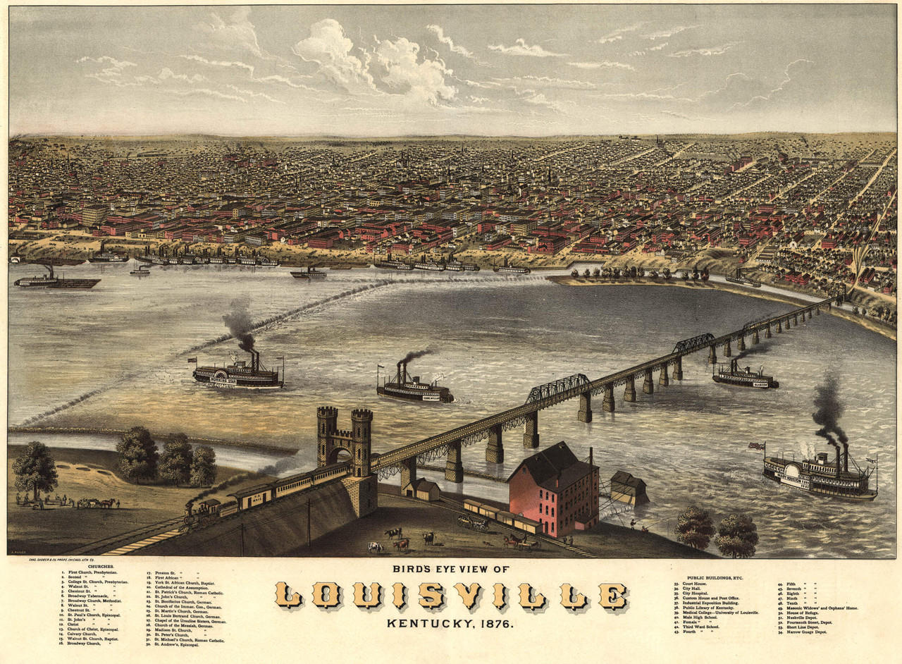 Louisville, Kentucky Street Map Print - School Street Posters