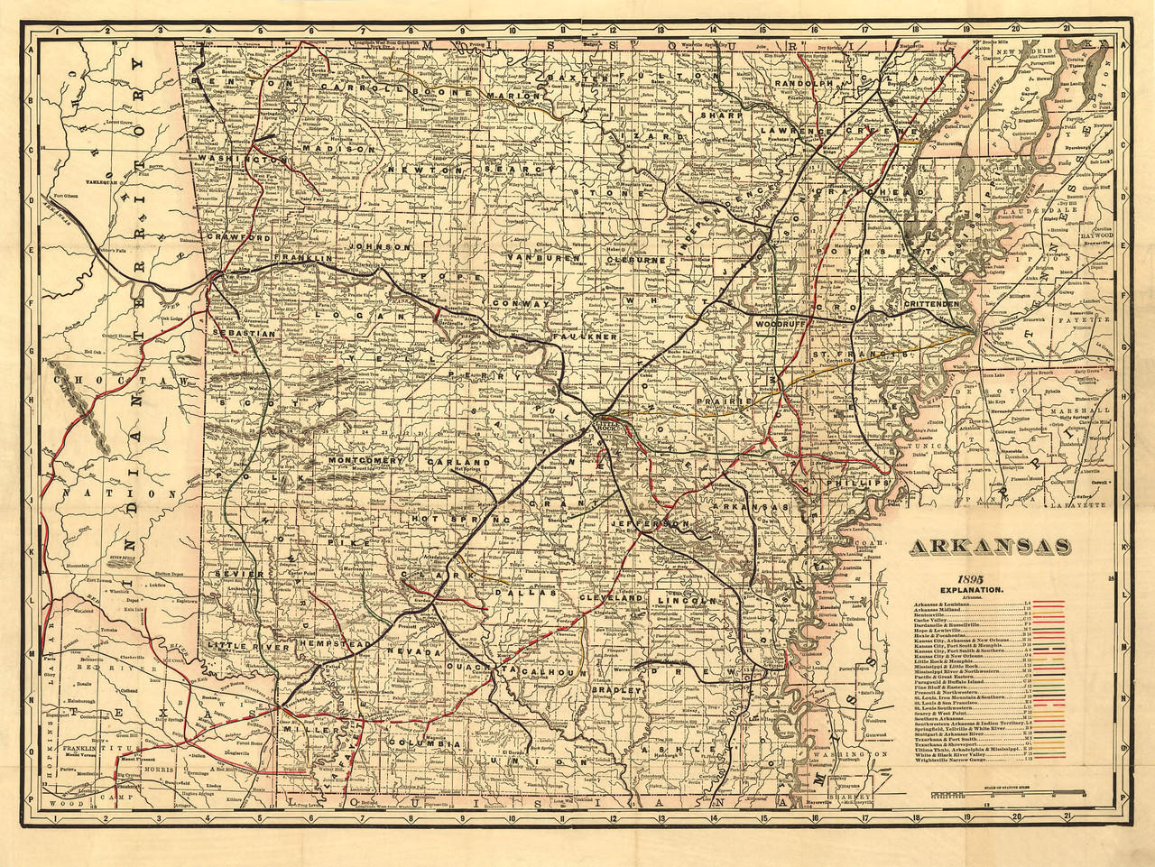 New Rail Road and County Map of Arkansas, Louisiana & Mississippi