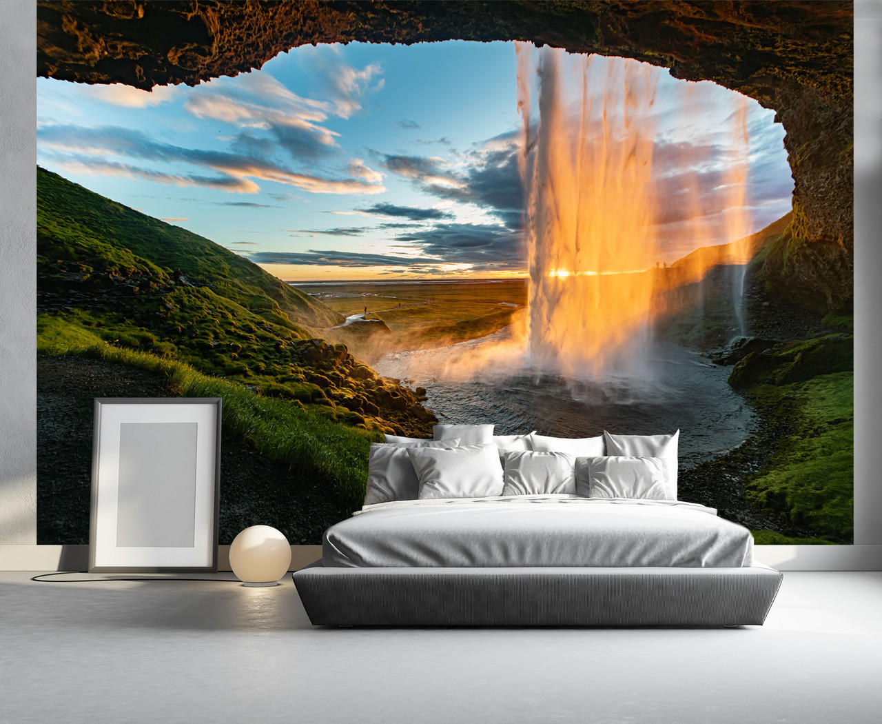 Seljalandsfoss Waterfall Iceland Sunset Wall Mural | World Maps Online