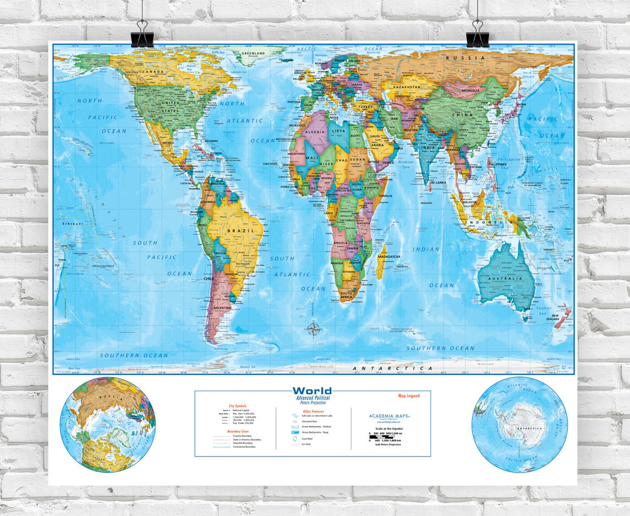 Gall-Orthographic Projection Political World Classroom Style Map World  Maps Online