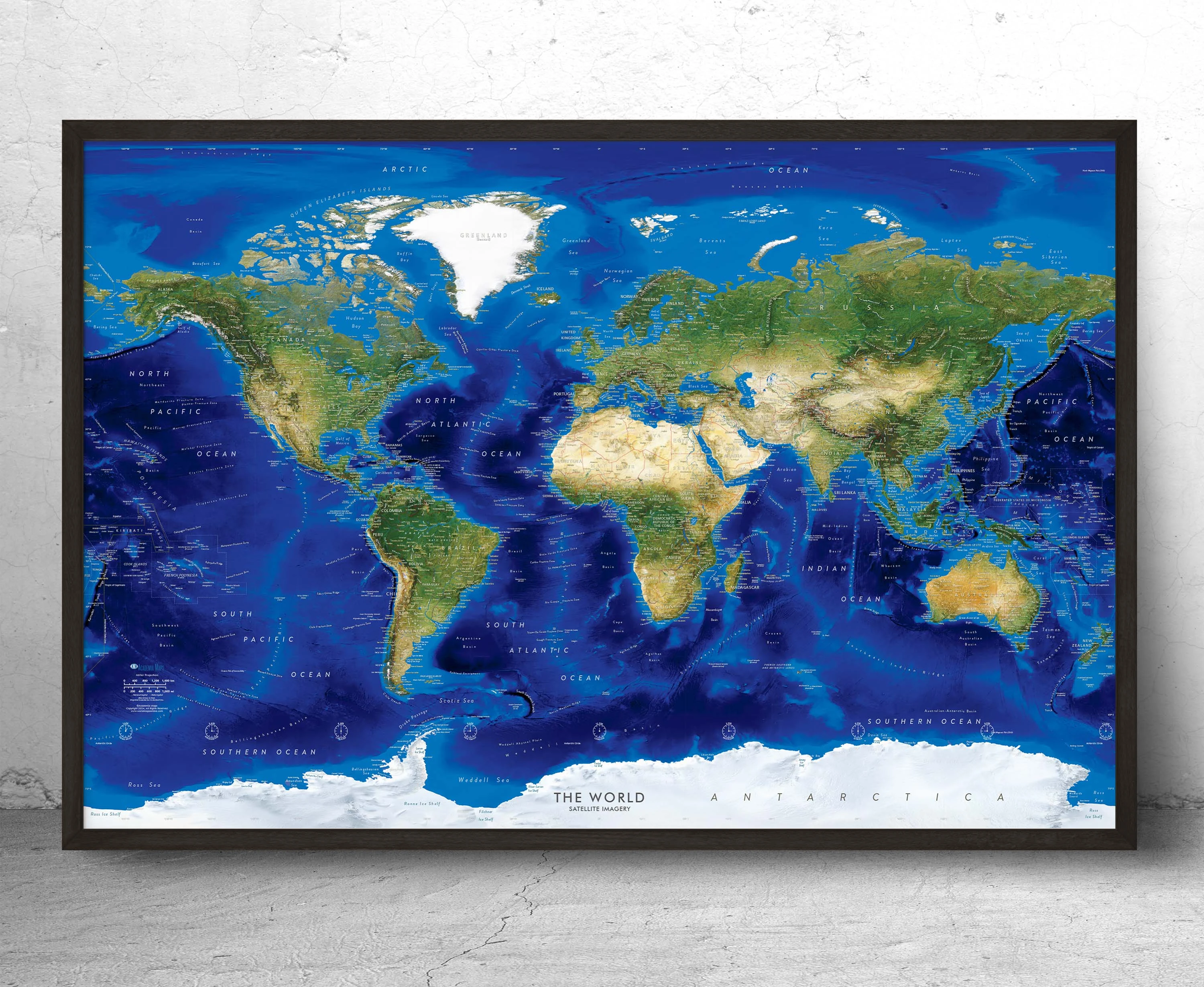 World Topography & Bathymetry Satellite Image Wall Map | World Maps On