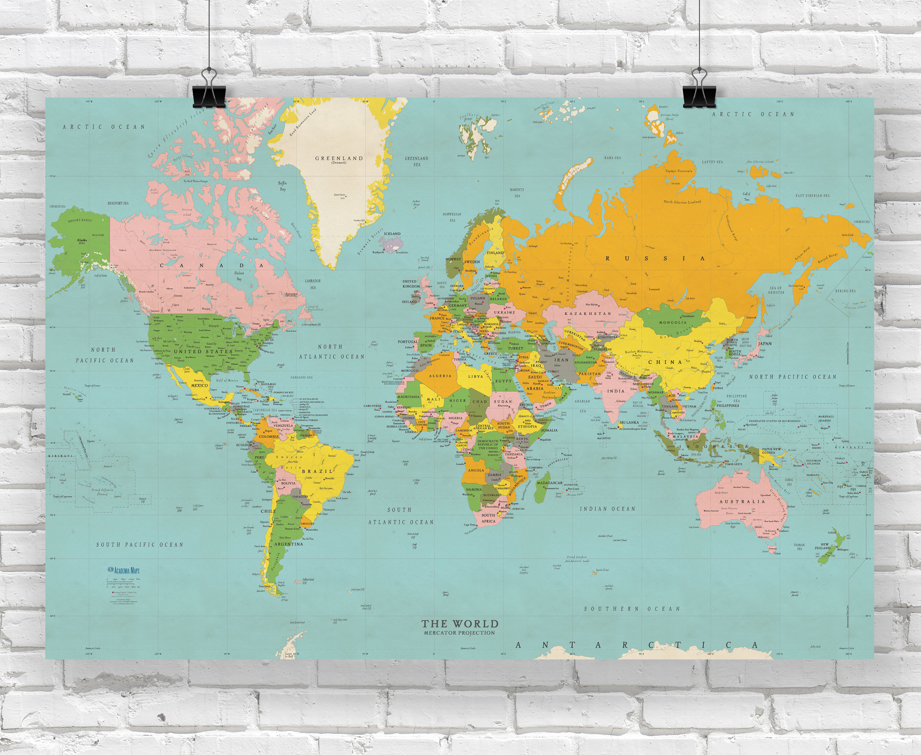 World Classic Executive Wall Map Poster - 36x24 Inches, Antique Toned Paper, Rolled For Framing