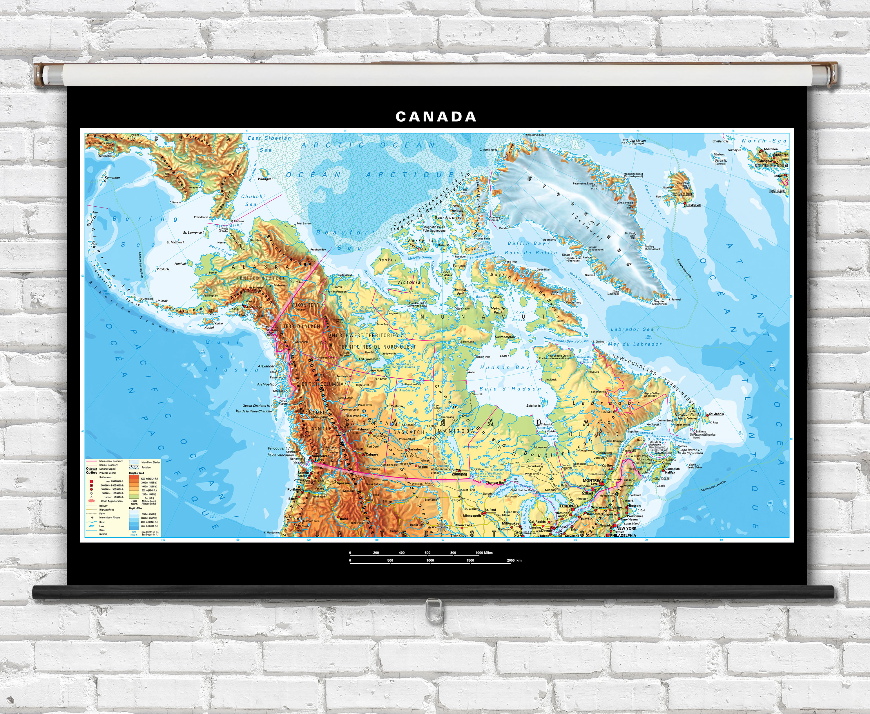 Canada Physical Map Kp 31676 Klett Canada Physical Classroom Spring Roller Map 