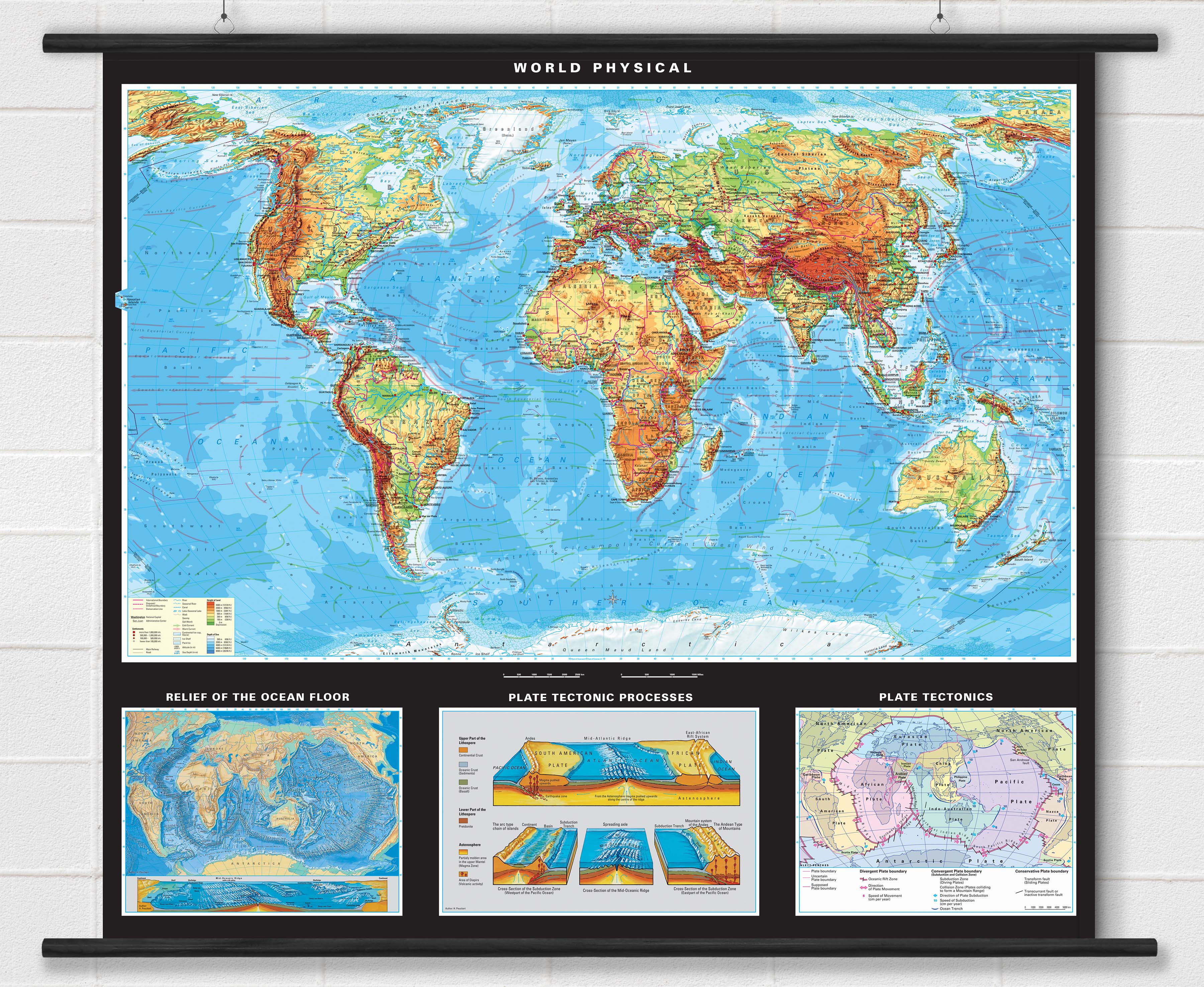 Advanced World Physical Earth Sciences Map on Spring Roller with