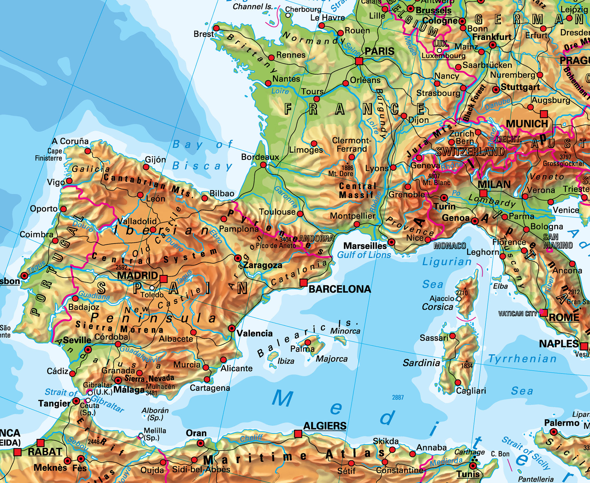 Physical Map Of Western Europe Kp 31855 Klett Europe Physical Classroom Map Detail 1 
