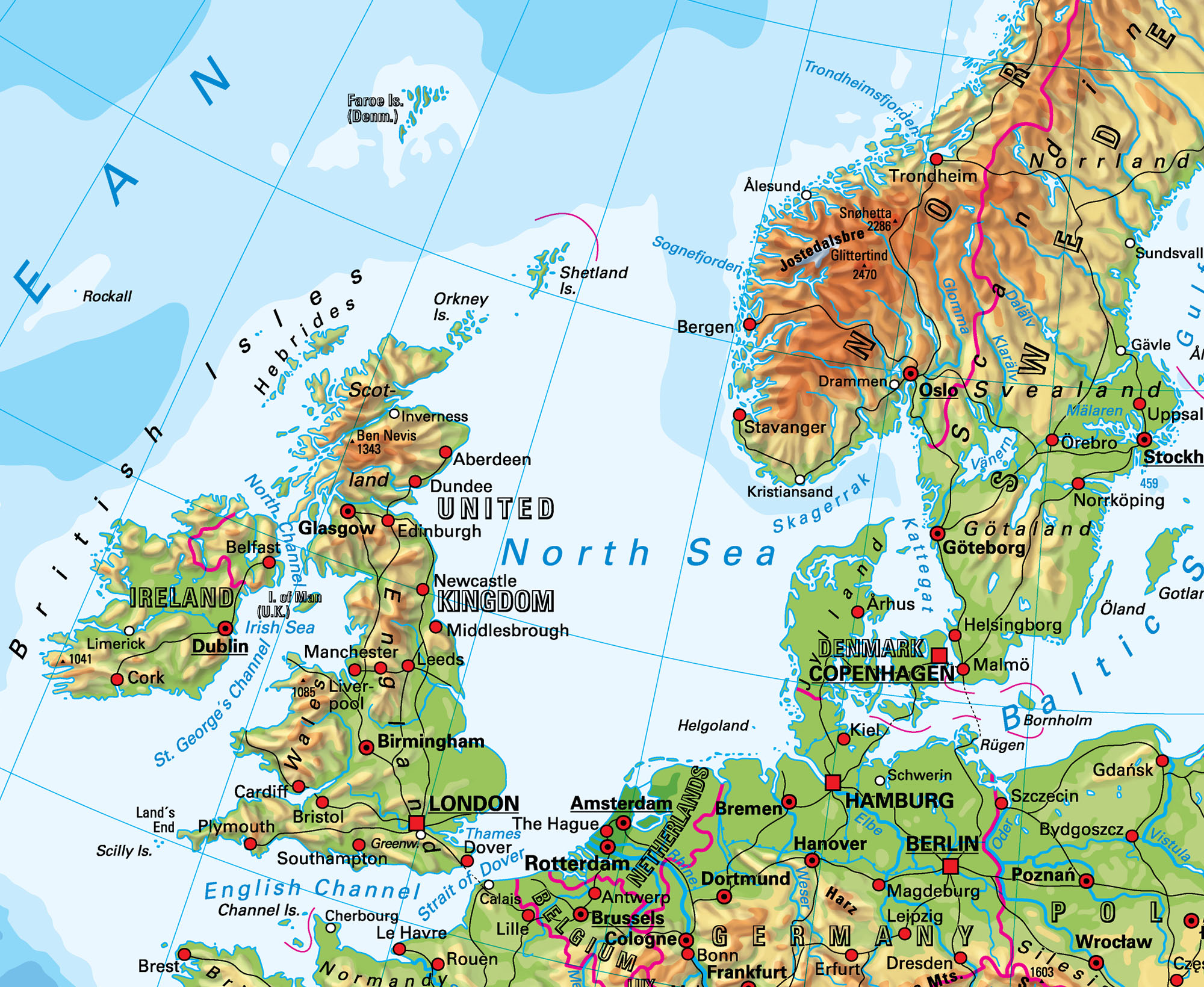 Europe Physical Classroom Map on Spring Roller by Klett-Perthes | World Maps  Online, image size:2000x1640