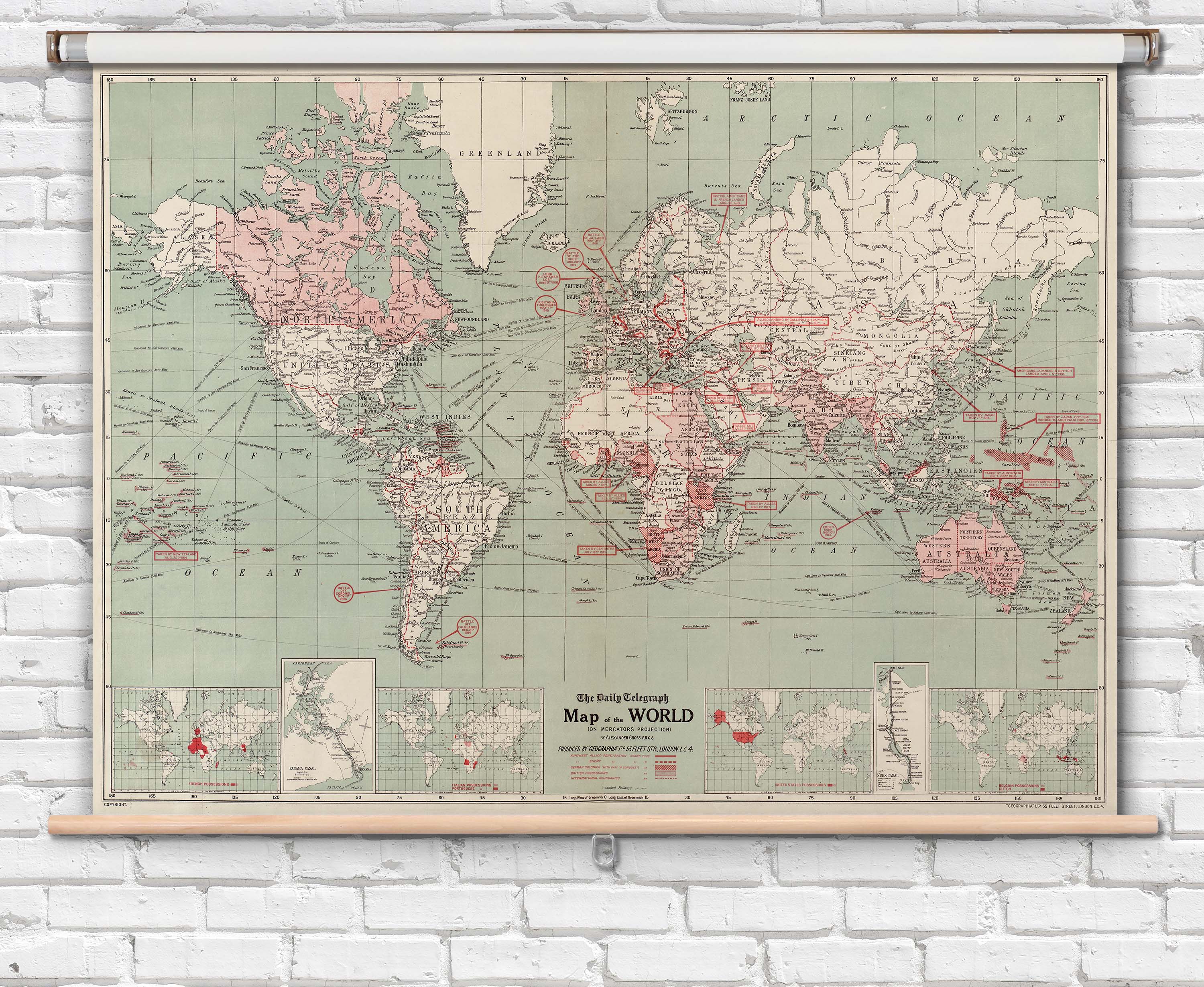 Custom Vintage World Map Retractable Badge Reel