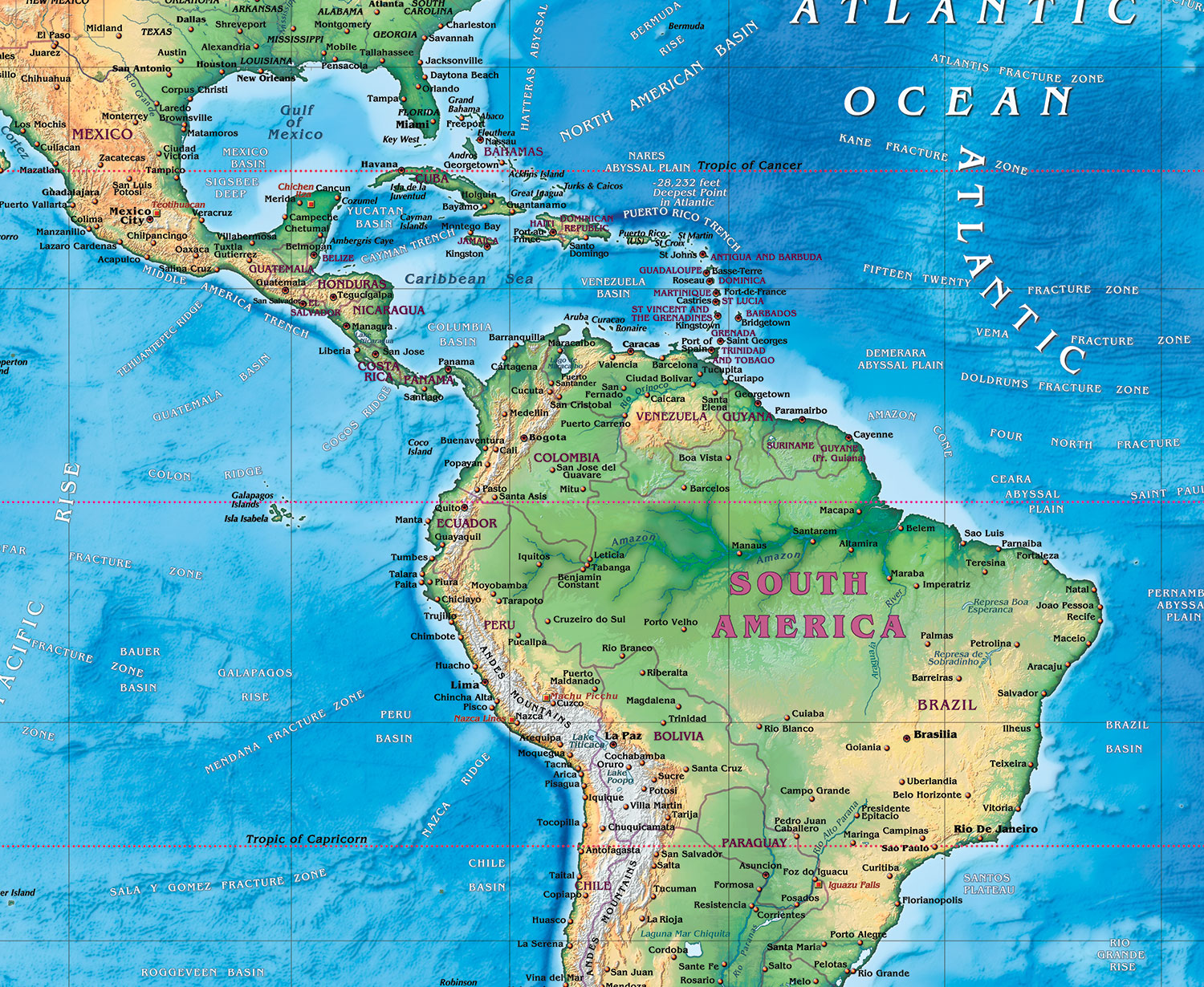 Western Hemisphere Physical Wall Map By Compart Maps World Maps Online