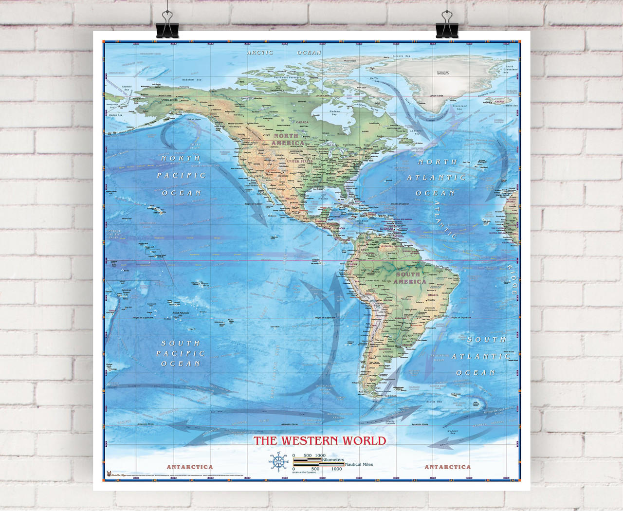 Map　Maps　Online　Physical　Western　by　Wall　World　Maps　Hemisphere　Compart