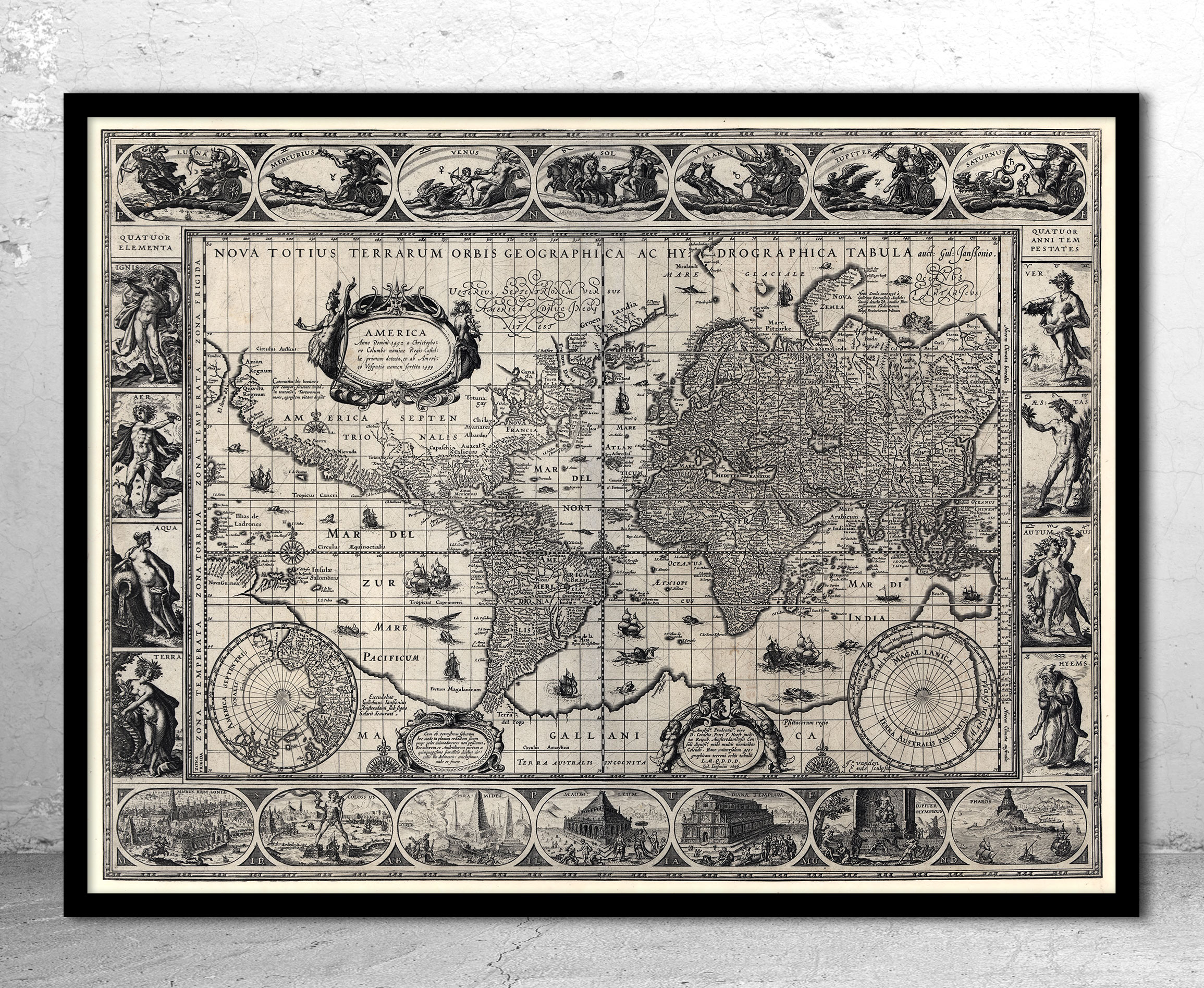 Historical Map Print - World - 1606 - Willem Janszoon Blaeu