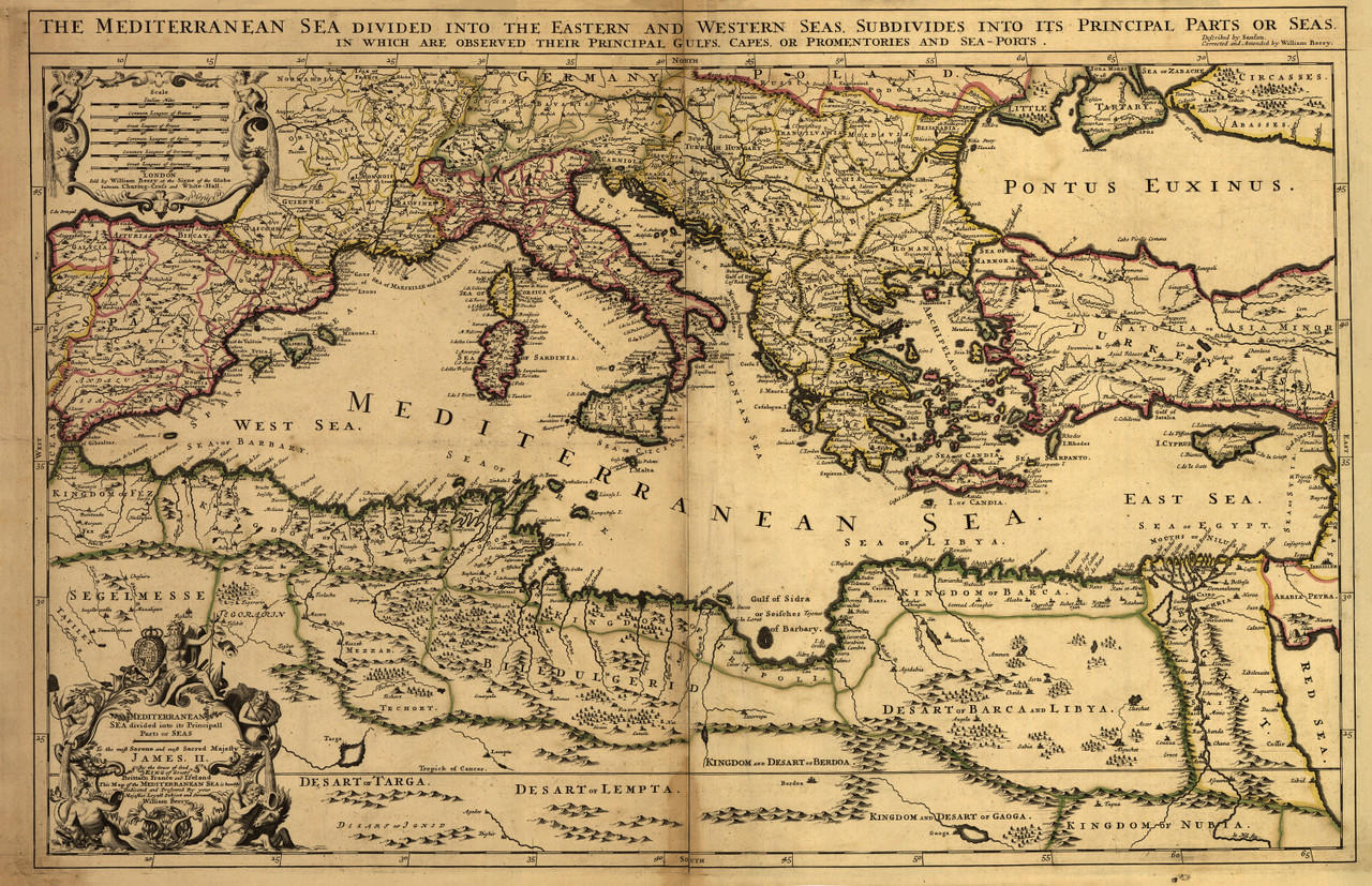 Mediterranean Sea Vintage Map Print (1685)| World Maps Online