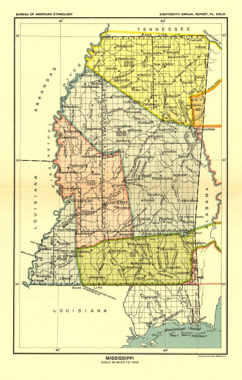 Historical Map of Mississippi - Indian Lands - 1896 | World Maps 