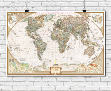 Mapa Del Mundo National Geographic Executive - Estilo Vintage Para Oficina O Casa (116,8 X 77,5 Cm)