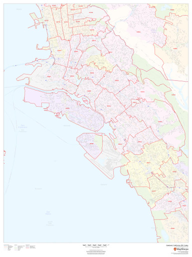 Oakland, California ZIP Codes Wall Map