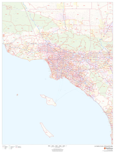 Los Angeles County, California ZIP Codes Wall Map