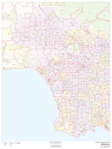 Los Angeles, California ZIP Codes Wall Map