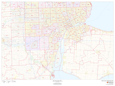 Wayne County, Michigan ZIP Codes Wall Map