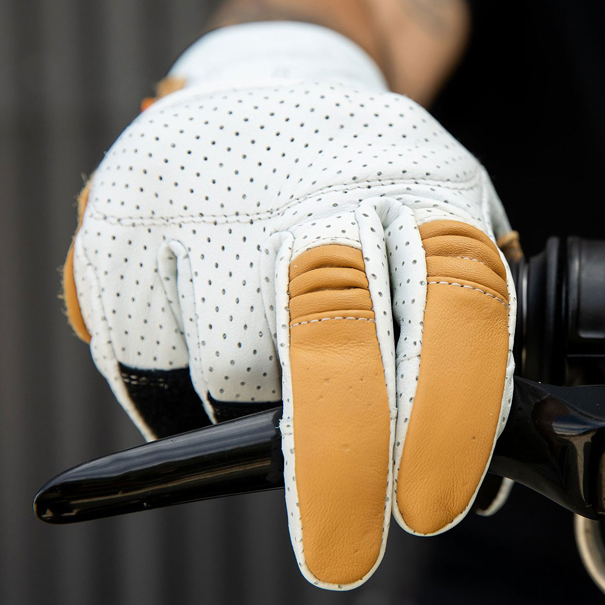Biltwell Borrego CE Cement White Leather Gloves - Get Lowered Cycles
