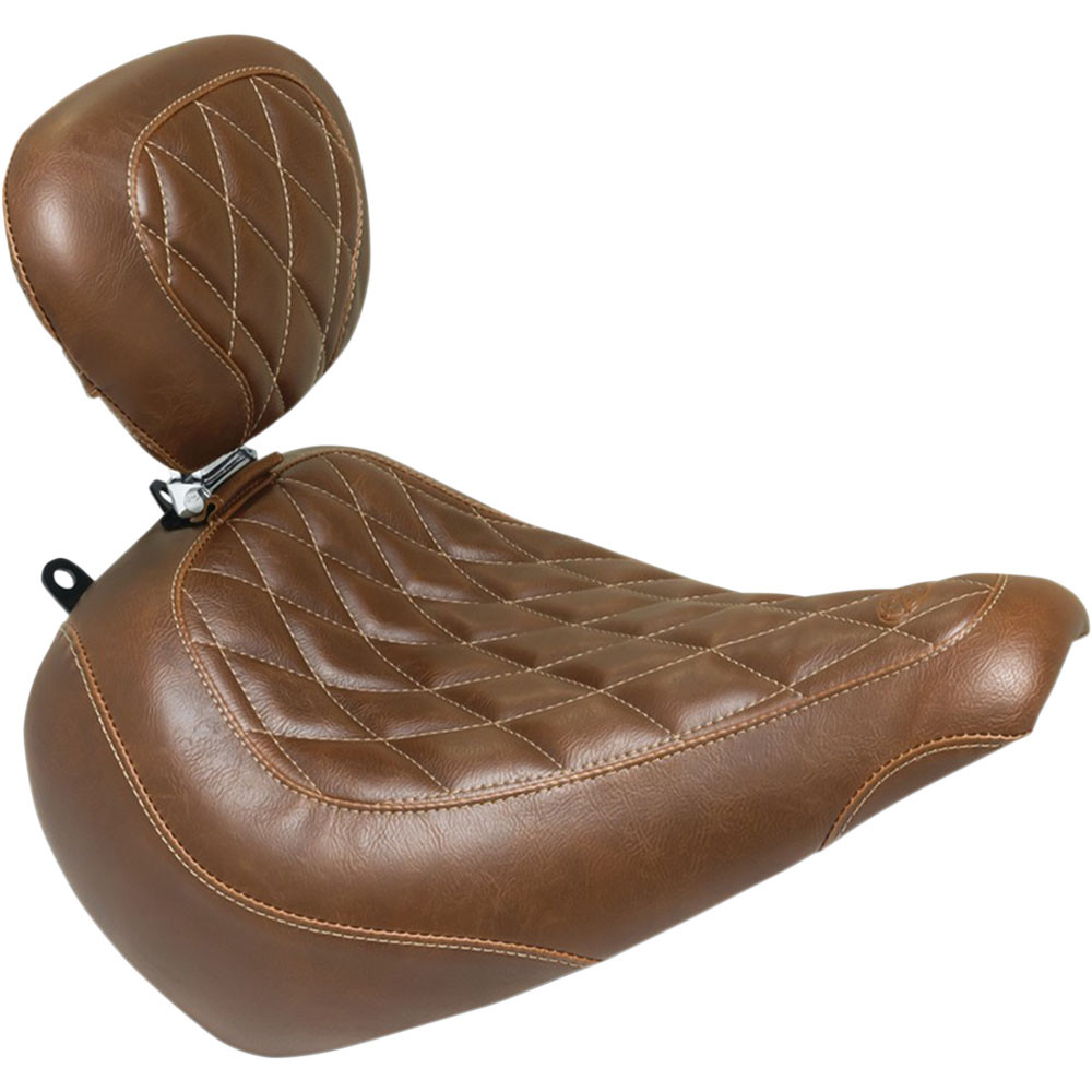 Mustang Brown Diamond Stitch Wide Tripper Solo Seat with Backrest