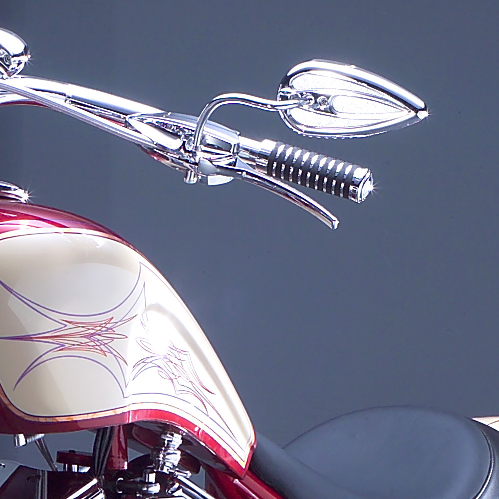 Arlen Ness Chrome Teardrop Mirrors with Steel Stems - Get Lowered