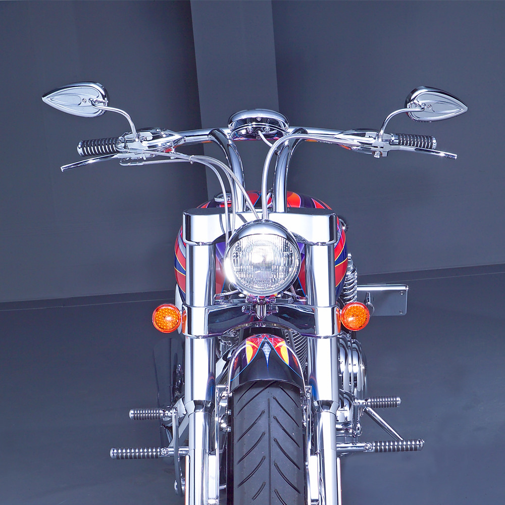 Arlen Ness Chrome Teardrop Mirrors with Steel Stems - Get Lowered