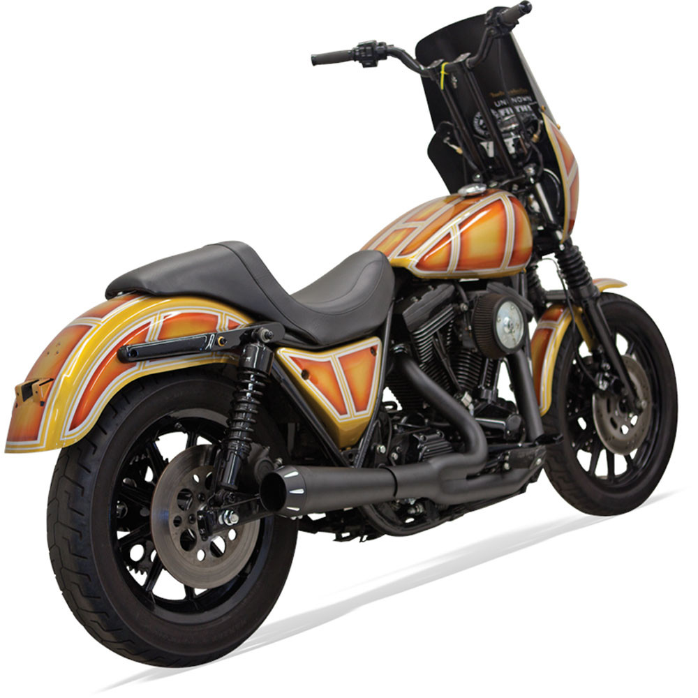 Bassani Short Road Rage Exhaust for Harley FXR - Black - 1FXR2B