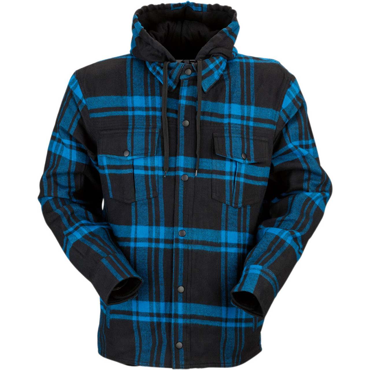 blue flannel jacket with hood