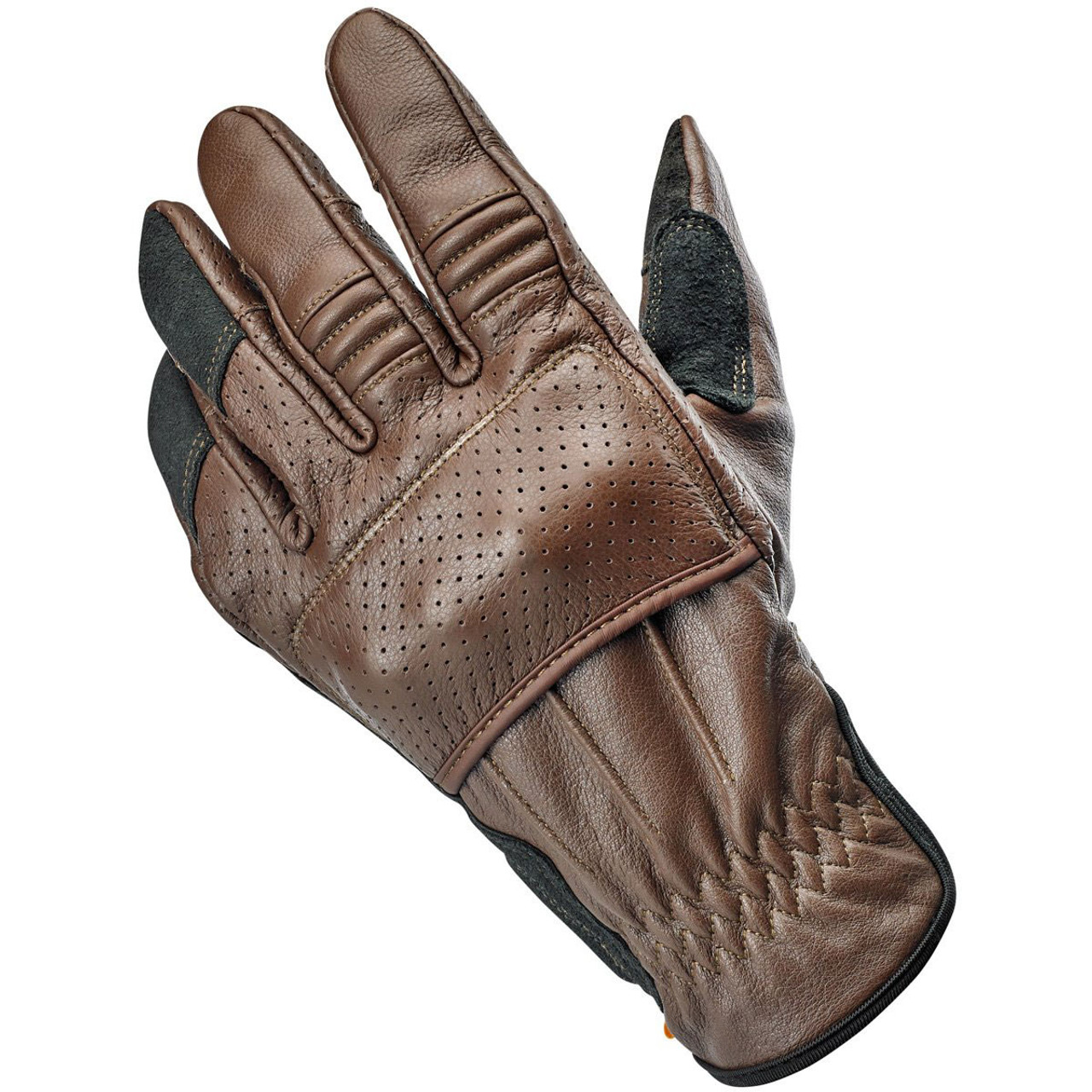 black and brown leather gloves