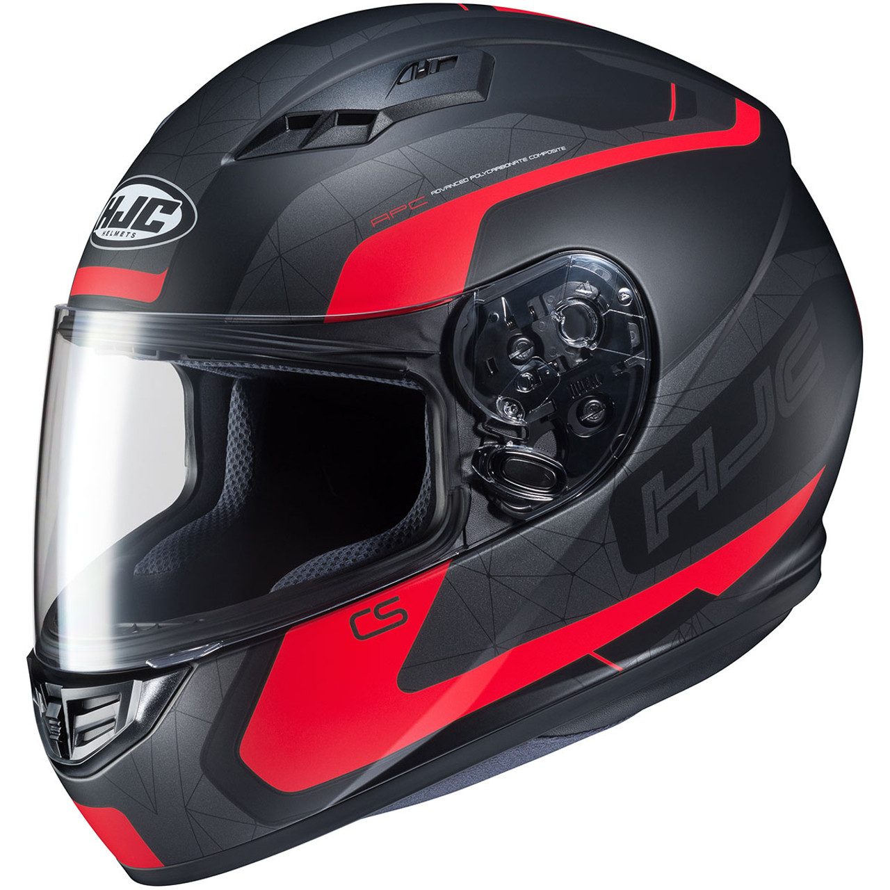 hjc red and black helmet