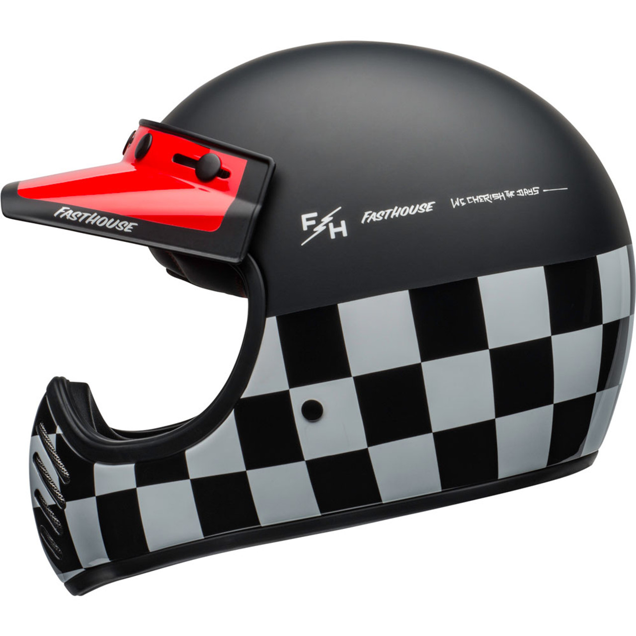 Bell Moto 3 Fasthouse Checkers Matte/Gloss Black/White/Red Helmet