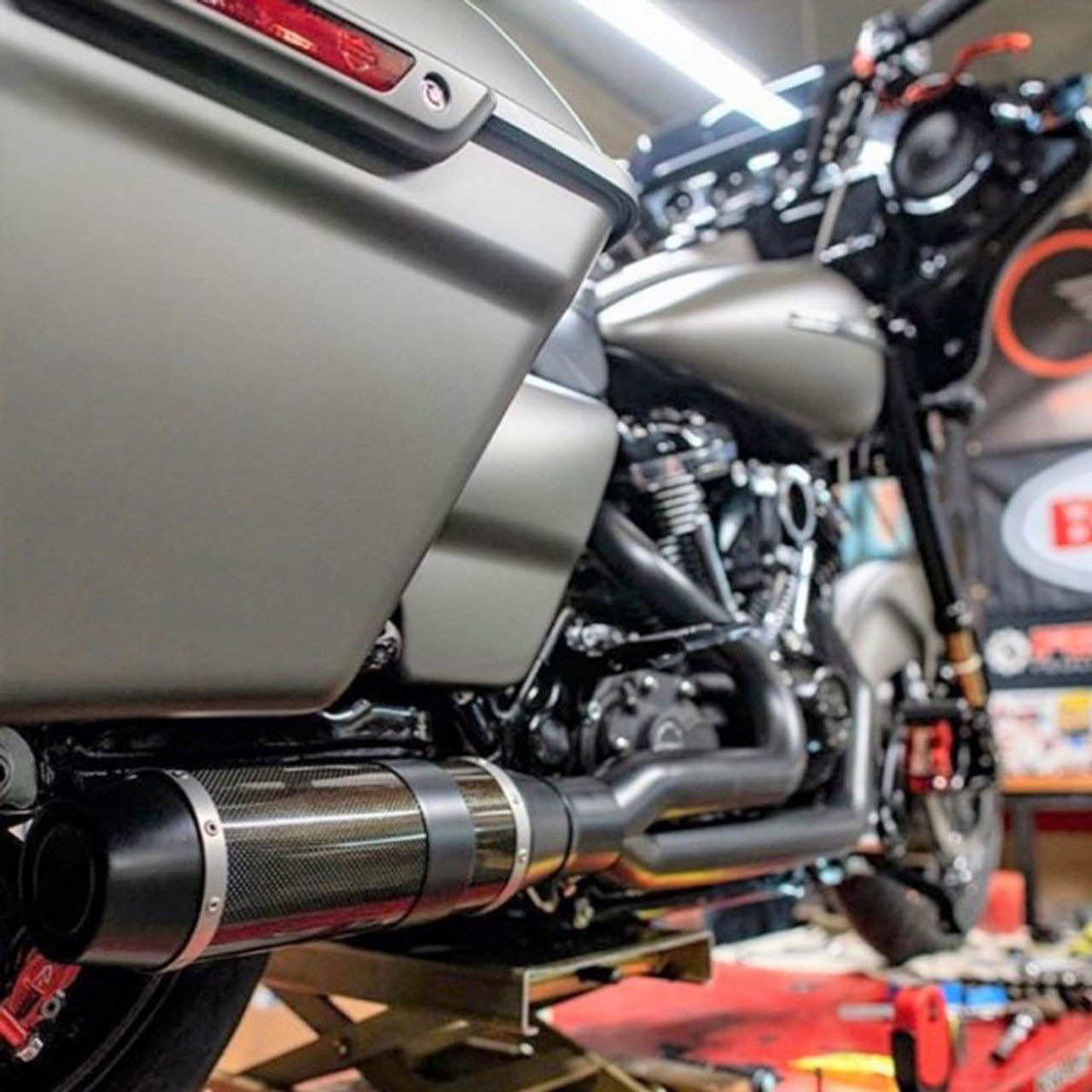 D&D Carbon Fiber Bob Cat 2-Into-1 Exhaust for 2017-2022 Harley Touring -  Black