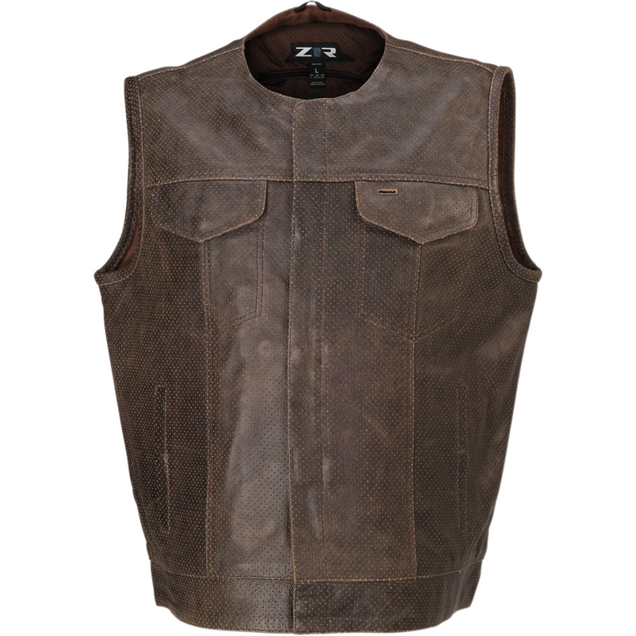 Z1R Ganja Brown Perforated Leather Motorcycle Vest - Get Lowered Cycles